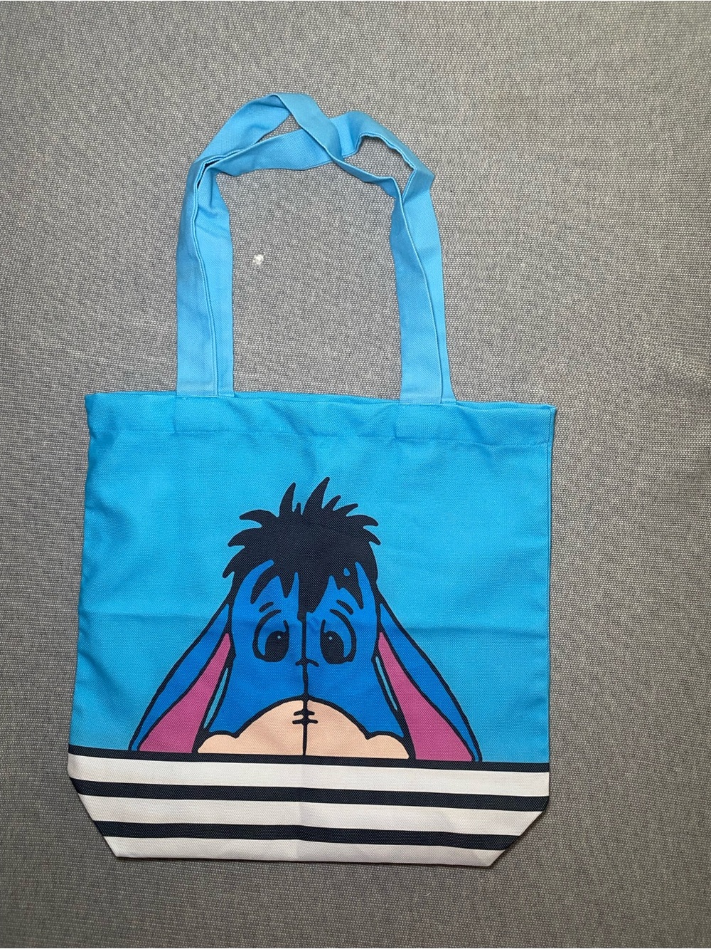 Unbranded Winnie the Pooh Eeyore Blue Black White Stripe Tote Bag 15x16”